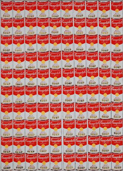 Image of a 100 Campbell's Soup Cans stacked upon one another