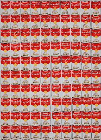 Image of a 100 Campbell's Soup Cans stacked upon one another