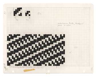 Anni Albers, diagram relating to modified and composite weaves, c.1965, plate 18 from Anni Albers's On Weaving (1965), black masking tape and pencil on gridded paper, 21.7 x 27.9 cm