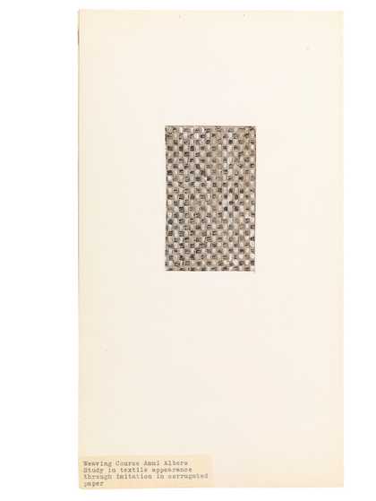 Anni Albers, study in textile appearance through imitation in corrugated paper, undated, ink and gouache on corrugated paper mounted on cardboard, 30.5 x 16.8 cm