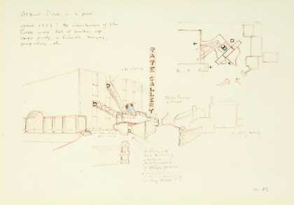 James Stirling, Sketch for the Tate in the North, 1982. James Stirling/Michael Wilford fonds, Canadian Centre for Architecture
