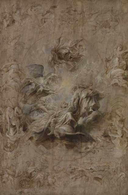 The Apotheosis of James I and other studies: sketch for the ceiling of the Banqueting House, Whitehall, c. 1628-30, Sir Peter Paul Rubens