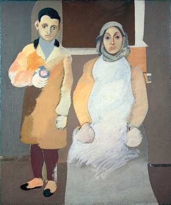 Arshile Gorky The Artist and His Mother  1926 1936 painting of a woman seated with a young boy standing beside her