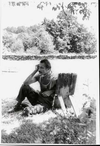 Arshile Gorky wearing an immobilisation collar in Sherman Connecticut photographed by Wifredo Lam in July 1948