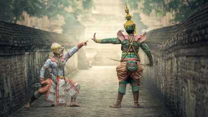 Photograph of two samurai fighters
