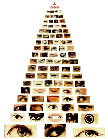 Augusto de Campo Eye for Eye 1964 photographs of eyes and mouths set out in a pyramid design with the images smallest at the top