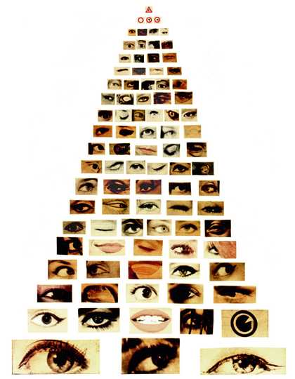 Augusto de Campo Eye for Eye 1964 photographs of eyes and mouths set out in a pyramid design with the images smallest at the top