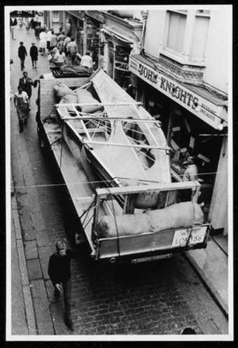 Barbara Hepworth Winged Figure prototype being transported along Fore Street on its departure from St Ives August 1962