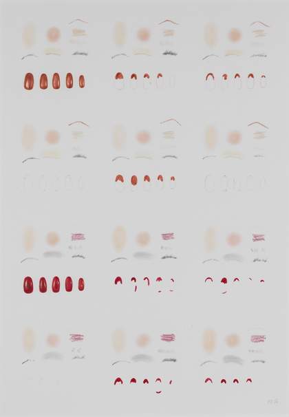 Běla Kolářová, Seekers of Lice I, 1976, acrylic nails, nail varnish and cosmetics on paper, 55.7 x 38.5 cm