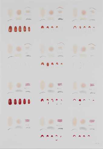 Běla Kolářová, Seekers of Lice I, 1976, acrylic nails, nail varnish and cosmetics on paper, 55.7 x 38.5 cm