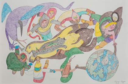 Shuvinai Ashoona Composition (People, Animals, and the World Holding Hands)