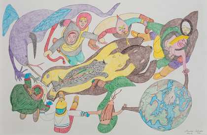 Shuvinai Ashoona Composition (People, Animals, and the World Holding Hands)