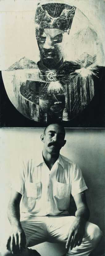 Joe Overstreet with his portrait of Malcolm X in 1965
