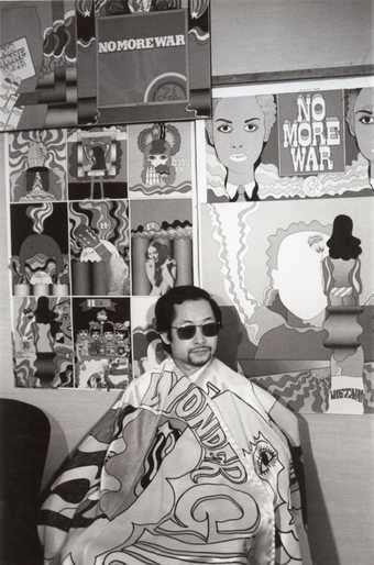 Keiichi Tanaami wearing his Wonder Girl cloak in his studio, 1968
