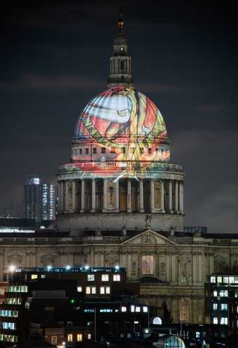 William Blake’s 'The Ancient of Days' 1827, projected by Tate Britain onto St Paul’s Cathedral 2019 Photo: © Tate (Alex Wojcik) 