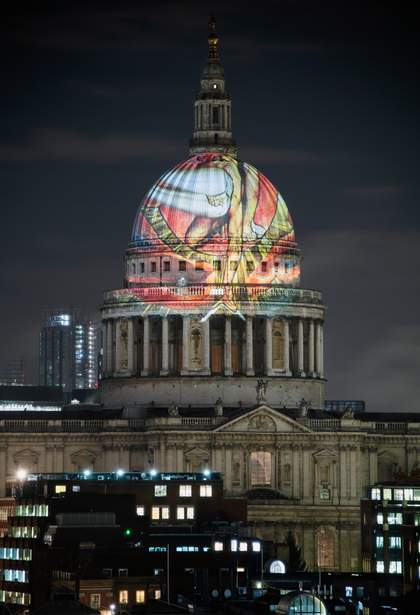 William Blake’s 'The Ancient of Days' 1827, projected by Tate Britain onto St Paul’s Cathedral 2019 Photo: © Tate (Alex Wojcik)