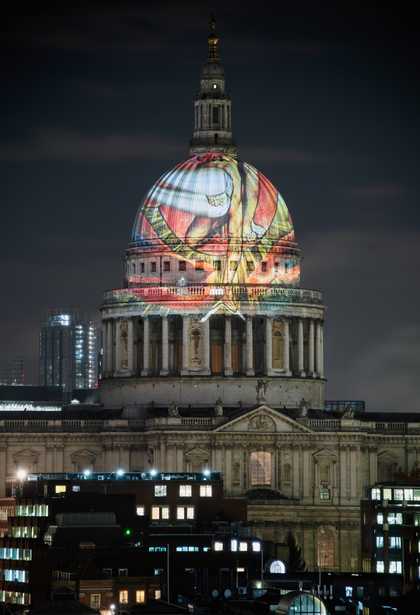 William Blake’s 'The Ancient of Days' 1827, projected by Tate Britain onto St Paul’s Cathedral 2019 Photo: © Tate (Alex Wojcik)