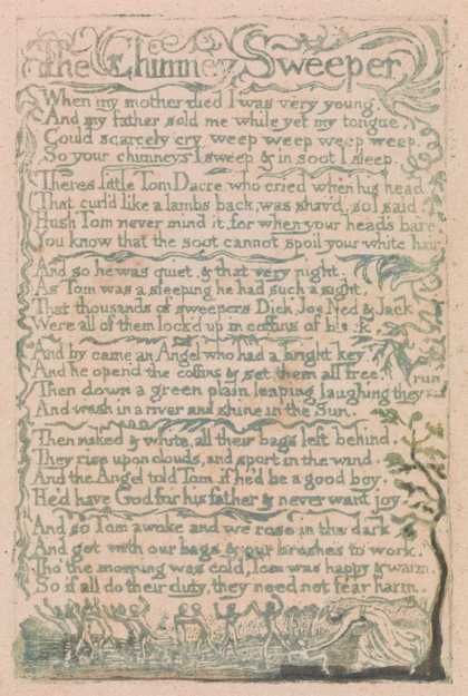 William Blake Songs of Innocence The Chimney Sweeper 1789, Tate learning resource