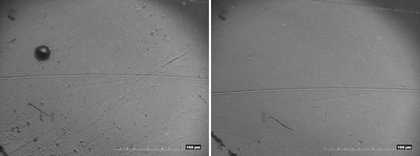High resolution digital microscopy images of the surface of Op Structure before (left) and after (right) it was cleaned