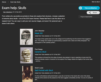 Close up of Tate Collectives Album ‘Skulls’ for help with research for GCSE and AS / A2 Level
