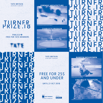 cyanotype print leaflet for the Turner prize exhibition 2018.