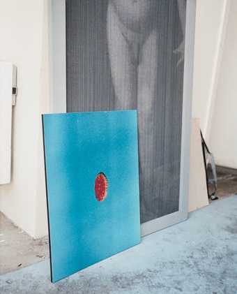 Christian Boltanski Blue square with red circle work in studio