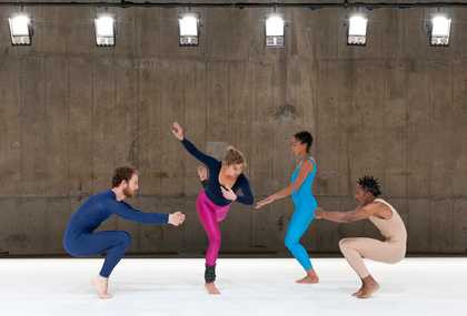 Boris Charmatz and three other dancers performing Flip Book in The Tanks,  during 2012