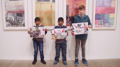 Three boys in Rauschenberg exhibition