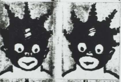 Detail showing the cartoon figure in Sonia Boyce's artwork From Tarzan to Rambo