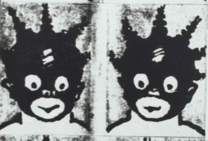 Detail showing the cartoon figure in Sonia Boyce's artwork From Tarzan to Rambo