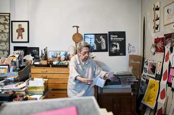 Geta Brătescu in her Bucharest studio, February 2015, photographed by Stefan Sava