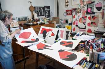 Geta Brătescu in her Bucharest studio, February 2015, photographed by Stefan Sava