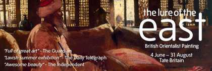 Exhibition banner for The Lure of the East British Orientalist Painting at Tate Britain