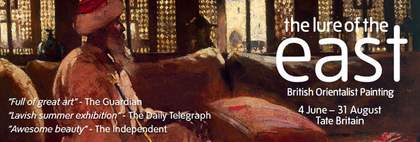 Exhibition banner for The Lure of the East British Orientalist Painting at Tate Britain