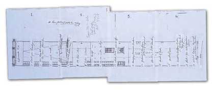Bruce Nauman's plans for the layout of the Turbine Hall for his exhibition: Raw Materials at Tate Modern