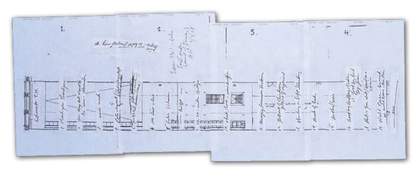 Bruce Nauman's plans for the layout of the Turbine Hall for his exhibition: Raw Materials at Tate Modern
