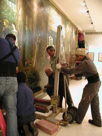 De-installation in Puerto Rico of Sir Edward Coley Burne-Jones’ The Sleep of Arthur in Avalon. 