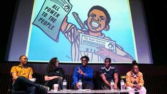 Photograph of five people in a panel discussion event at Tate 