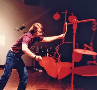 Percussionist performing Earle Brown’s Calder Piece, a sonic animation of Alexander Calder’s mobile Chef d’Orchestre 1966, at Aspen Music Festival, 9 July 1981