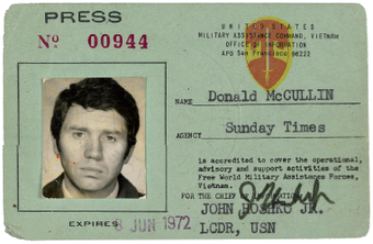 Don McCullin’s MACV press card from 1972, the year he covered the South Vietnamese army retreat