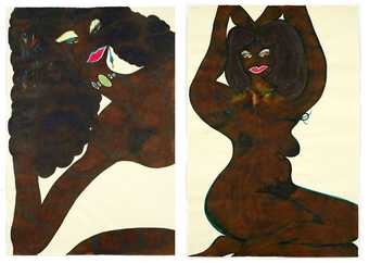 Chris Ofili Untitled from Afro Nudes 1 to 4 2007 cropped ink drawings of nude black women in provocative poses