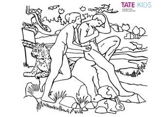 Colouring sheet of William Strang's 'The Temptation'