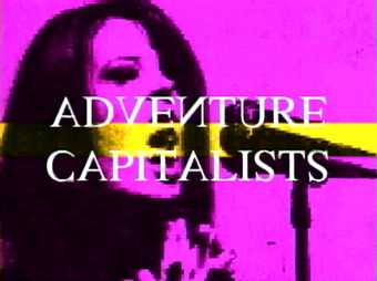 Graphic design of woman singing into a microphone with text Adventure capitalists