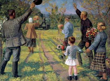 Ekaterina Zernova Collective Farm Workers Greeting the Tank 1937