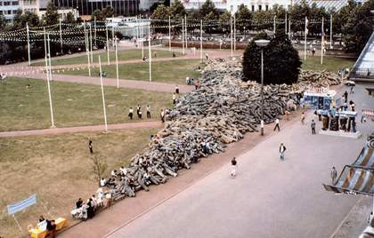 Joseph Beuys’s 7000 Oaks on the lawn in front of the Fridericianum in Kassel