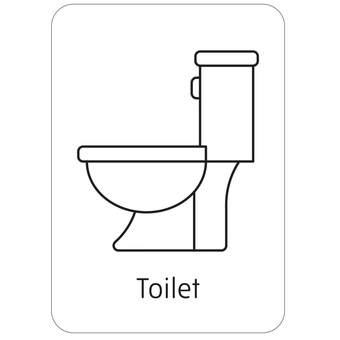 A simple line drawing of a toilet symbol