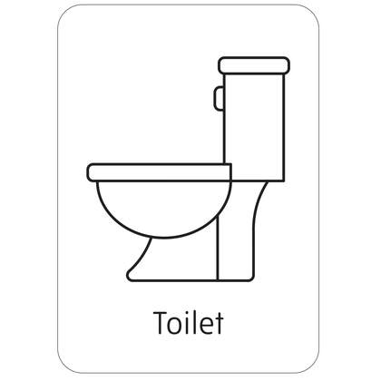 A simple line drawing of a toilet symbol