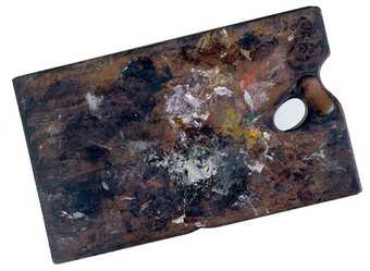 Constable’s palette c.1837 Reddish hardwood, traditionally cherry wood or walnut, though not identifiable by analysis ​​​​​​​© Tate