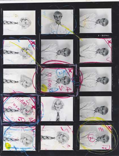 Contact sheet of photographs of Andy Warhol in drag, photographed by Christopher Makos - (c) Christopher Makos