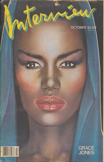 Cover of Andy Warhol's Interview magazine from October 1984, featuring Grace Jones